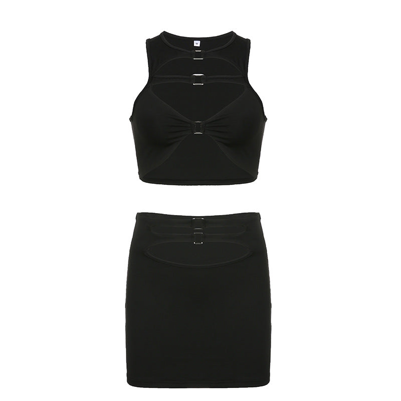 Black Cutout Skirt Set