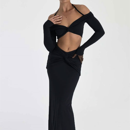 Minimal Long Black Dress Set